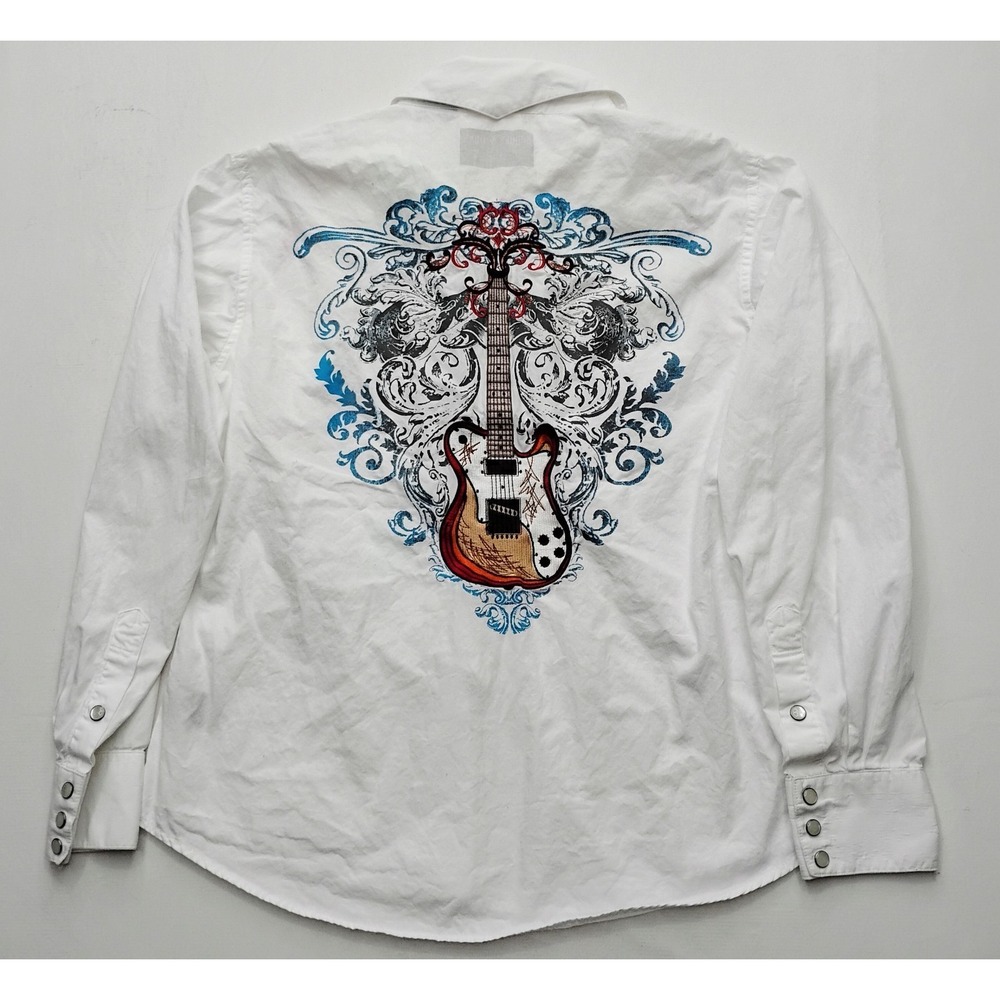 Brooks & Dunn Panhandle Slim Western Shirt Womens L White Embroidered Pearl Snap